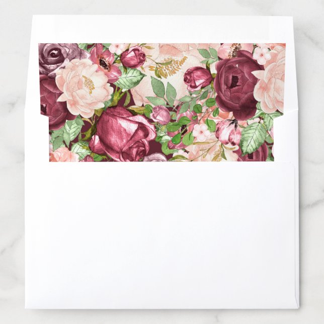 Marsala Pink Burgundy Rustic Floral Wedding Envelope Liner (In Envelope)
