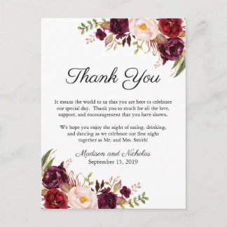 Marsala & Pink Floral Place Setting Thank You Card