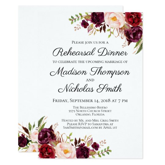 Marsala & Pink Floral Rehearsal Dinner Invitations