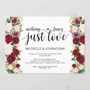 Marsala pink floral wedding Elopement Reception Invitation