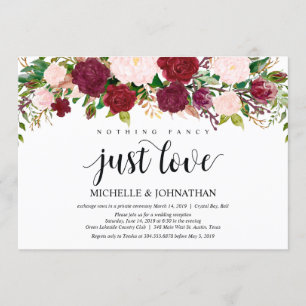 Marsala Pink floral Wedding Elopement Reception Invitation
