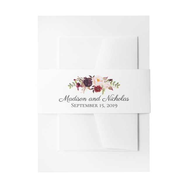 Marsala Pink Floral Wedding Envelope Belly Band (Front Example)