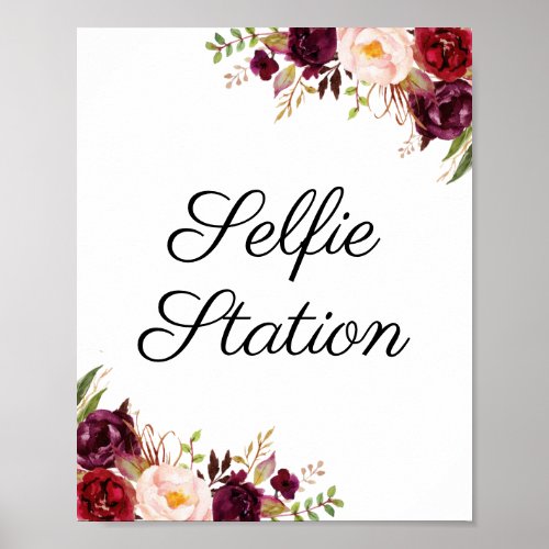 Marsala  Pink Floral Wedding Selfie Station Sign