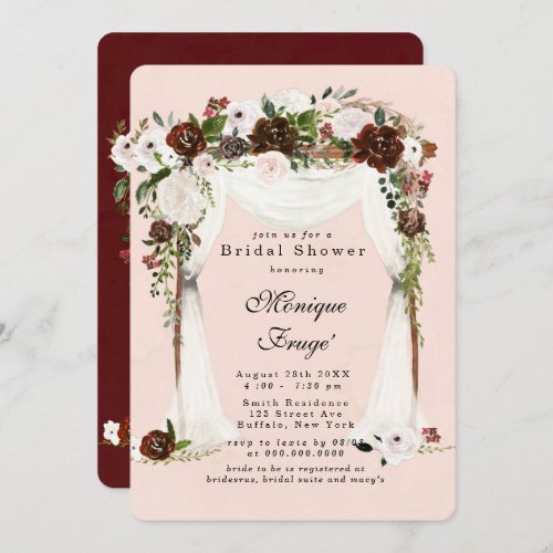 Marsala Pink Floral white Canopy Bridal Shower Invitation