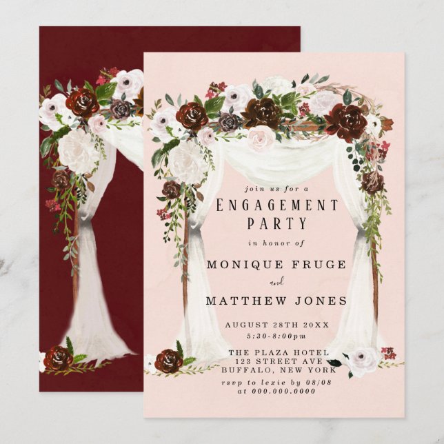 Marsala Pink Floral White Canopy Engagement Party Invitation (Front/Back)