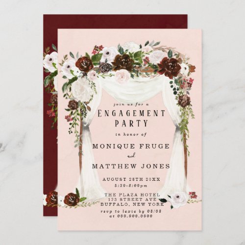 Marsala Pink Floral White Canopy Engagement Party Invitation