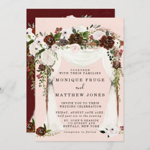 Marsala Pink Floral White Canopy Rustic Wedding Invitation