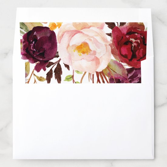Marsala Pink Flower Wedding Envelope Liner, Rustic Envelope Liner