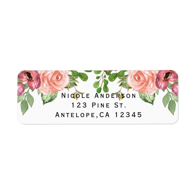 Marsala Pink Flowers Floral Bridal Shower Elegant Label (Front)