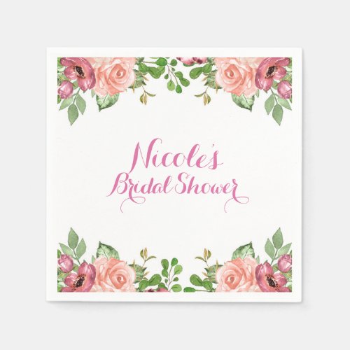 Marsala Pink Flowers Floral Bridal Shower Elegant Paper Napkins