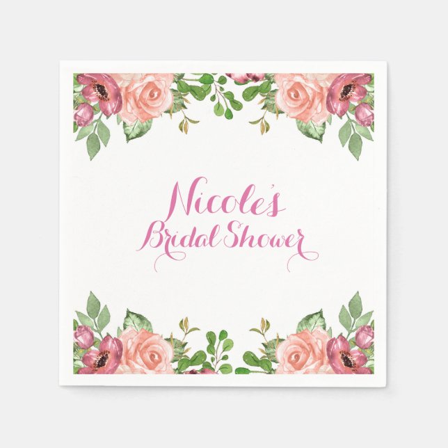 Marsala Pink Flowers Floral Bridal Shower Elegant Paper Napkins (Front)