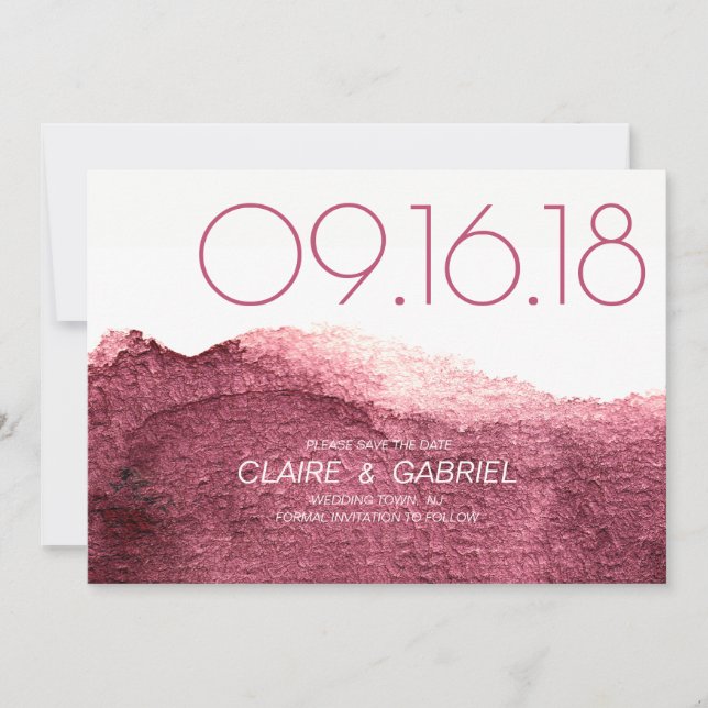 Marsala pink modern simple wedding save the date (Front)