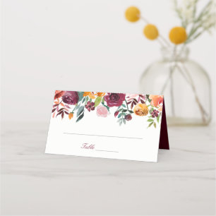 Marsala Pink Orange Flowers Wedding Place Card