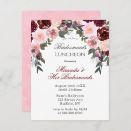Marsala Pink Painted Peony Bridesmaids Luncheon In Invitation