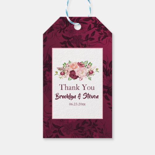 Marsala  Pink Peony Wedding Thank You Gift Tags