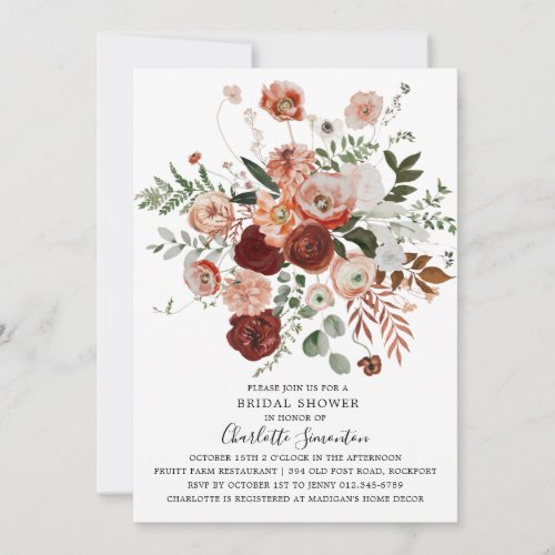Marsala Pink Terracotta Floral Bridal Shower Invit Invitation