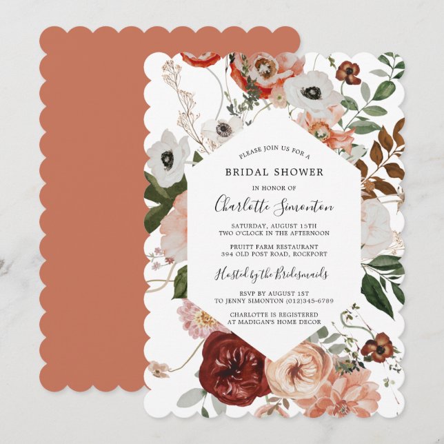 Marsala Pink Terracotta Floral Bridal Shower Invitation (Front/Back)