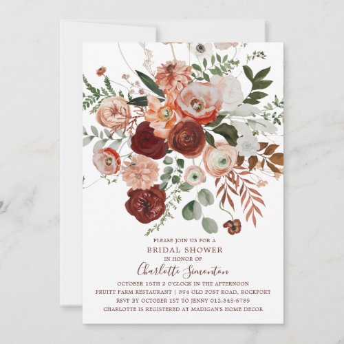 Marsala Pink Terracotta Floral Bridal Shower Invitation