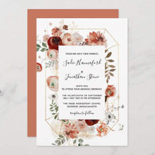 Marsala Pink Terracotta Floral Geometric Wedding I Invitation