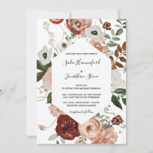 Marsala Pink Terracotta Floral Geometric Wedding I Invitation