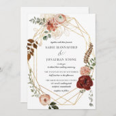 Marsala Pink Terracotta Floral Geometric Wedding Invitation (Front/Back)