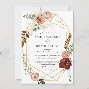 Marsala Pink Terracotta Floral Geometric Wedding Invitation
