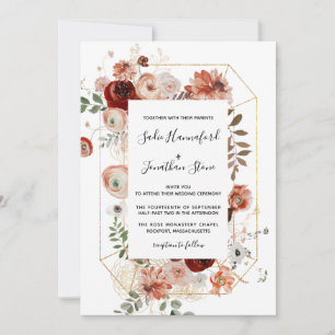 Marsala Pink Terracotta Floral Geometric Wedding Invitation