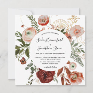 Marsala Pink Terracotta Orange Floral Wedding  Inv Invitation