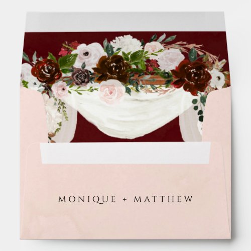 Marsala Pink Watercolor Floral Canopy Wedding Envelope