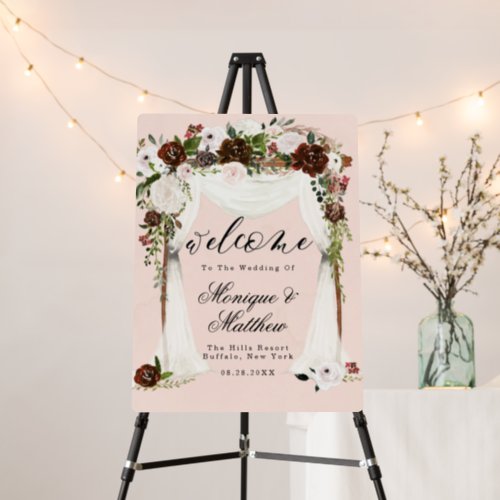 Marsala Pink Watercolor Floral Rustic Wedding Foam Board