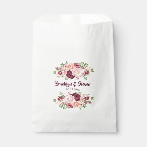 Marsala  Pink Watercolor Peony Wedding Favor Bag