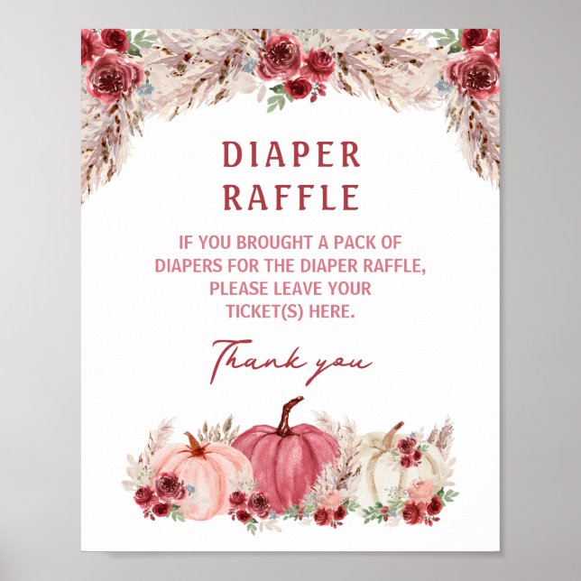 Marsala Pumpkin Baby Shower Diaper Raffle Sign (Front)