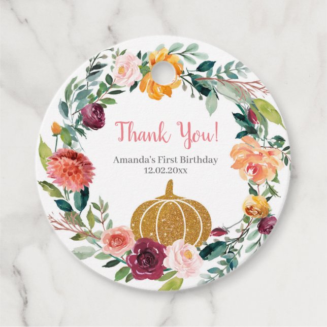 Marsala Pumpkin Birthday Favor Tags (Front)