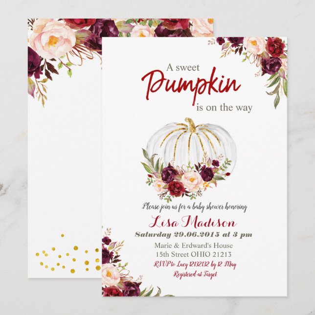 Marsala Pumpkin is on the way baby shower Invitation (Front/Back)
