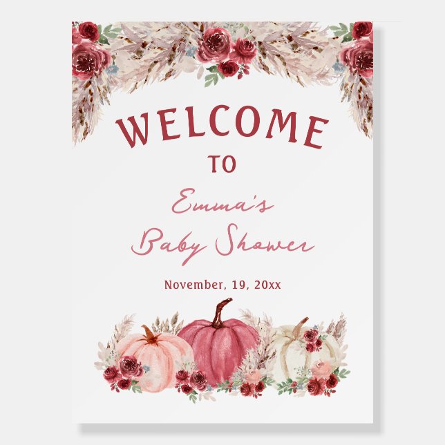 Marsala Pumpkins Boho Baby Shower Welcome Foam Board (Front)