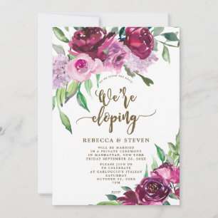 marsala purple floral elegant we're eloping invitation