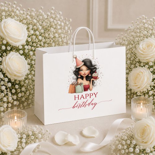 Marsala Quirky Woman Deep Red Script Birthday gift Large Gift Bag