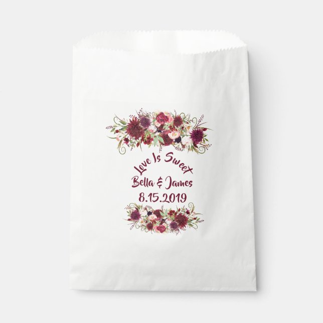 Marsala Red Burgundy Floral Chic Favor Bag (Front)