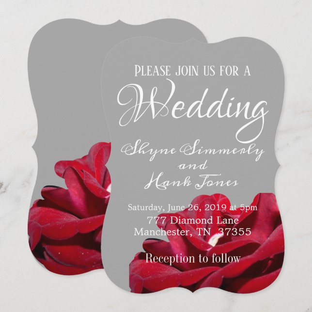 Marsala Red Burgundy Floral Grey Wedding Card (Front/Back)