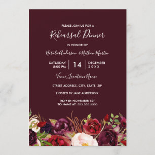 Marsala Red Burgundy Floral Rehearsal Dinner Invitation