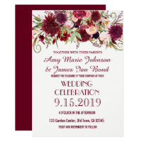 Marsala Red Burgundy Floral Wedding Invitations