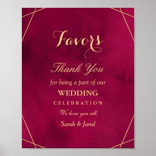 Marsala Red Burgundy Watercolor Favors Sign