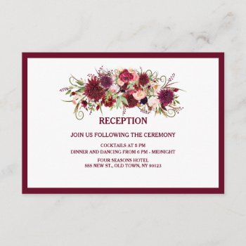 Marsala Red Burgundy Wedding Reception Card by FancyMeWedding at Zazzle