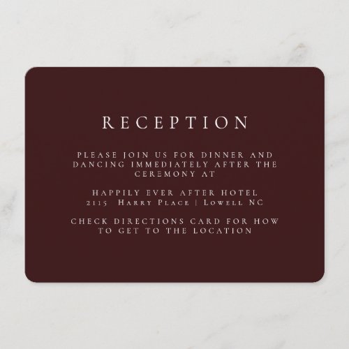 Marsala Red Burgundy Wedding Reception Enclosure Card