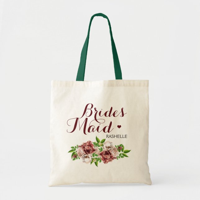 Marsala Red Floral Bridesmaid Tote Bag (Front)