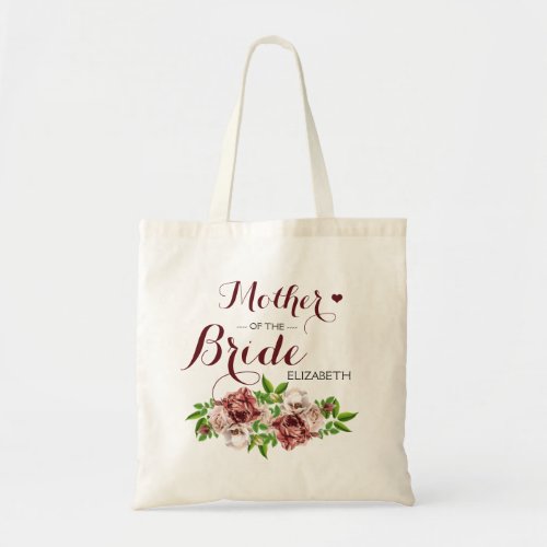 Marsala Red Floral Mother of the Bride Tote Bag