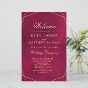 Marsala Red Modern Watercolor Wedding Program Card