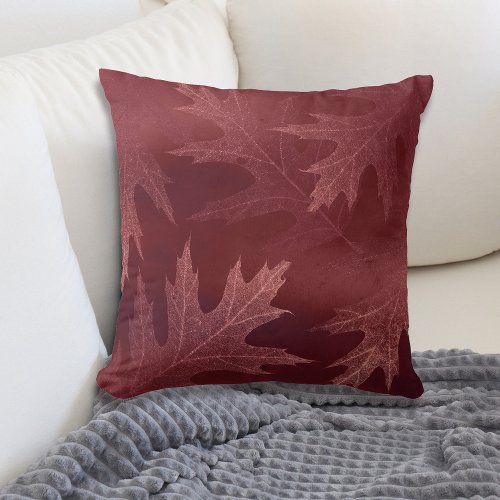 Marsala Red Oak Leaf Throw Pillow