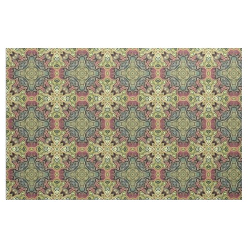 Marsala Red Ochre Yellow Teal Batik Mosaic Pattern Fabric