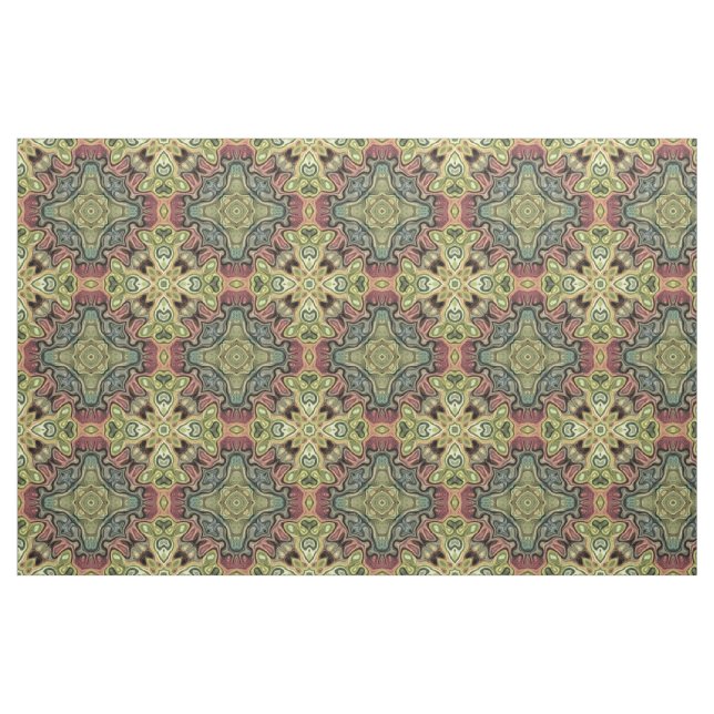 Marsala Red Ochre Yellow Teal Batik Mosaic Pattern Fabric (Fat Quarter)